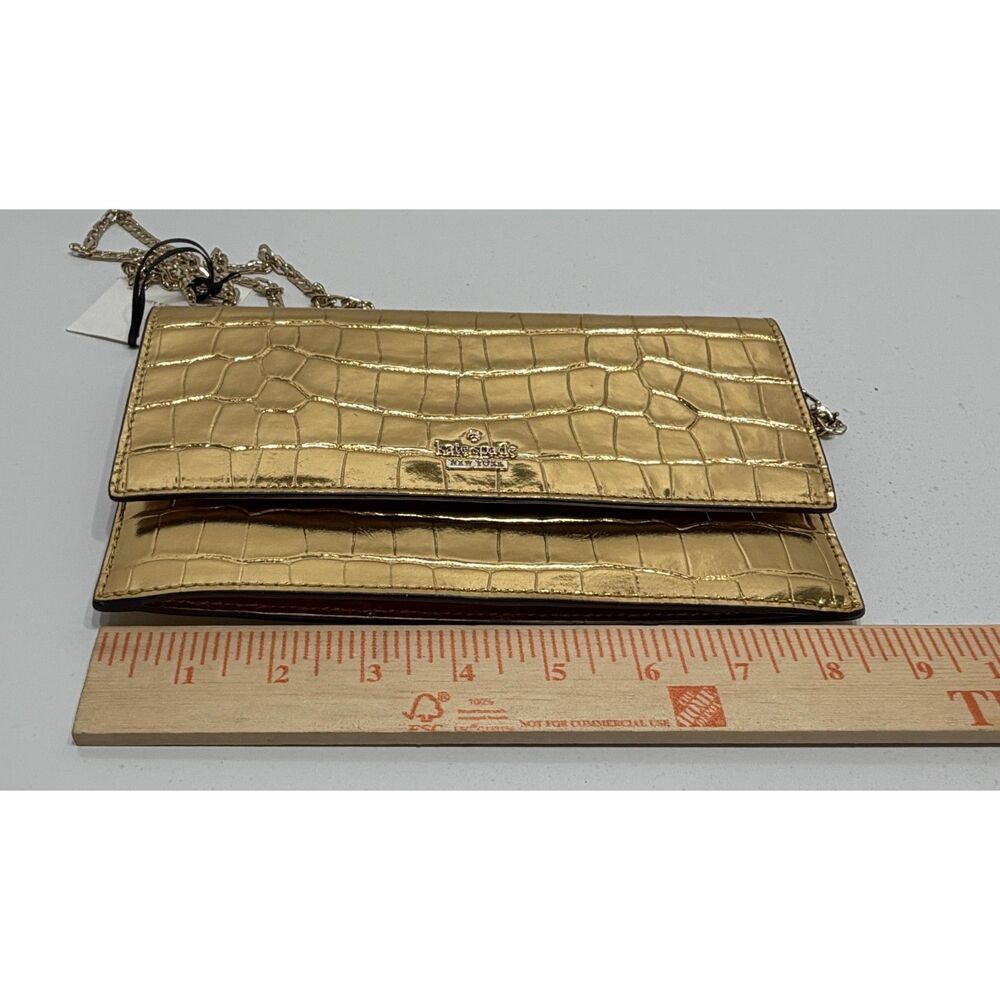 Kate Spade Brennan Convertible Gold Metallic Croc Embossed Leather Gold ChainNWT